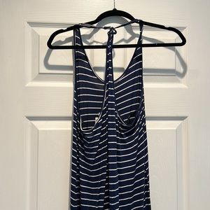 Navy blue and white cotton maxi dress